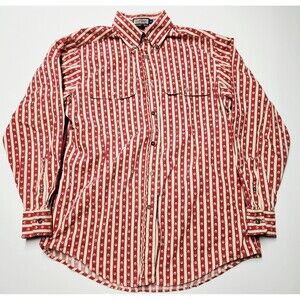 VTG Ruff Hewn Western Horseshoe Print USA Made Cowboy Shirt Mens Small Striped